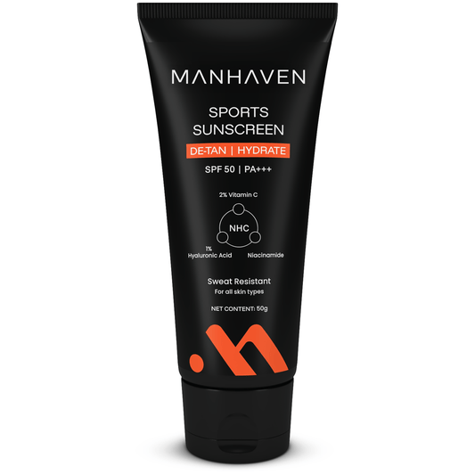 Manhaven Sports Sunscreen, Sweat Resistant Formula, SPF 50 | PA+++, with Vitamin C, Niacinamide & Hyaluronic Acid - 50g