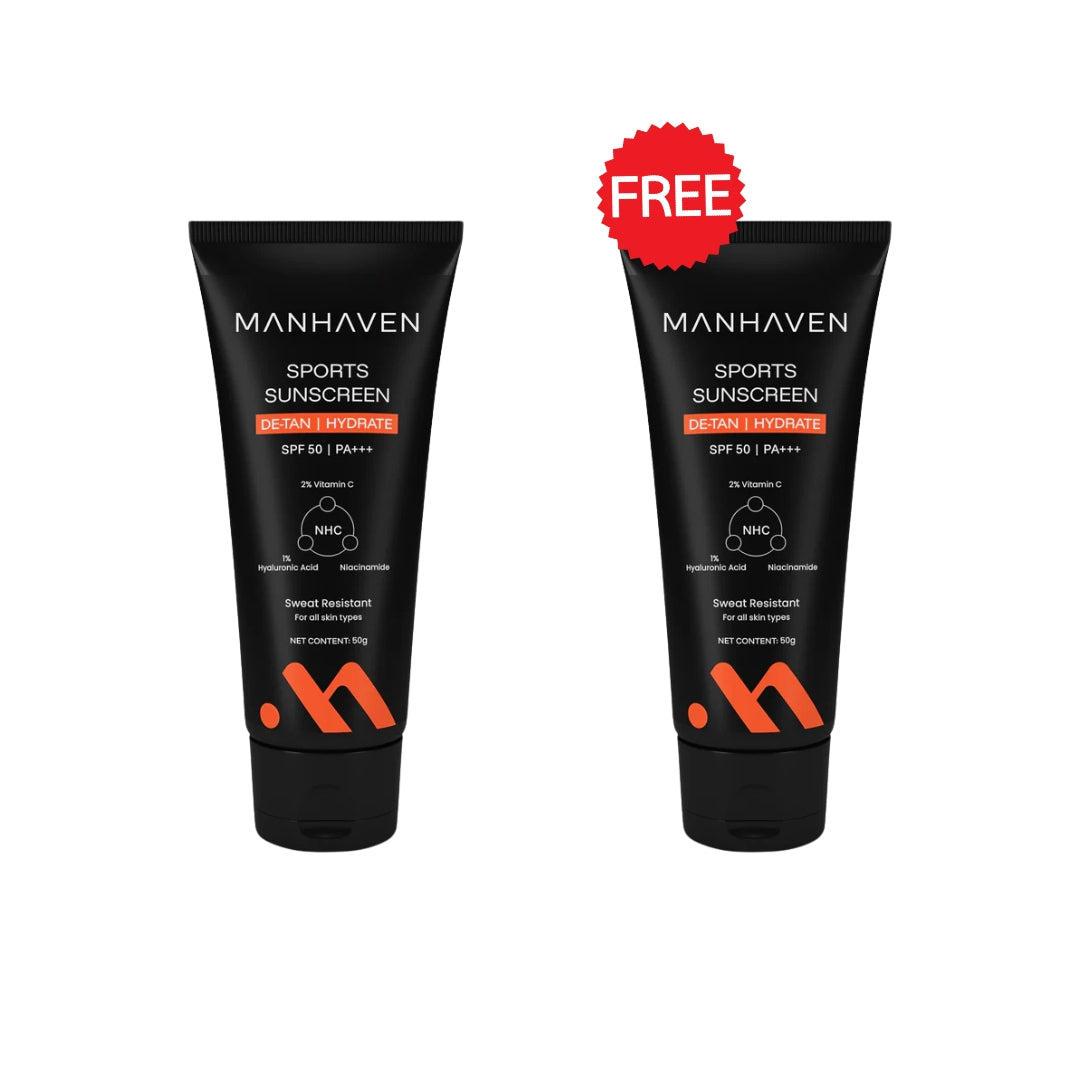 Manhaven Sports Sunscreen, Sweat Resistant Formula, SPF 50, 100g | PA+++, with Vitamin C, Niacinamide & Hyaluronic Acid - (50g x 2)
